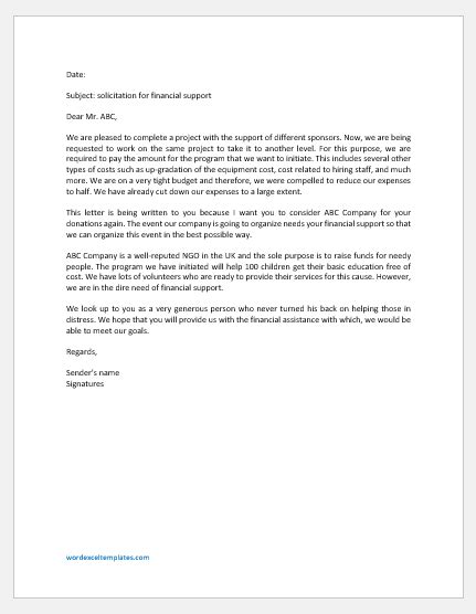 solicitation letter sample for financial support|Letter of Solicitation for Financial Support .
